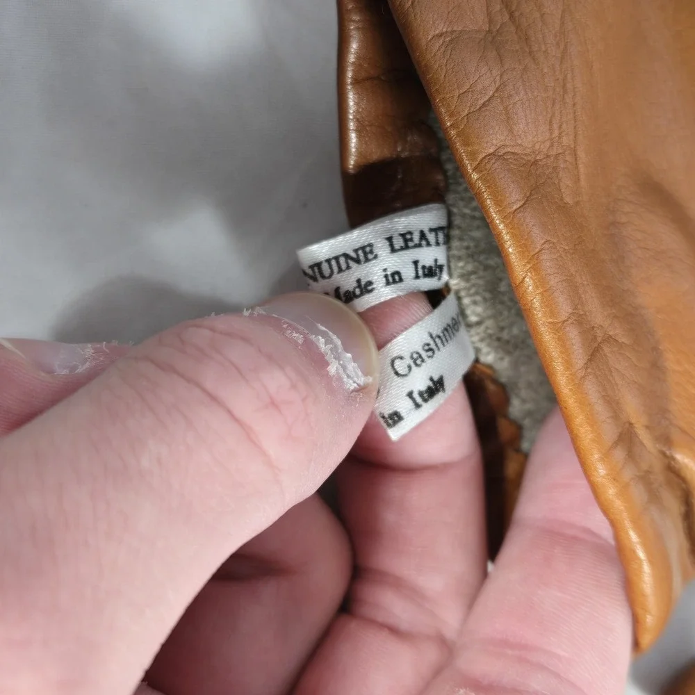 Vintage Saks Fifth Ave Womens 7.5 Brown Leather Glove Cashmere Lined Made Italy
